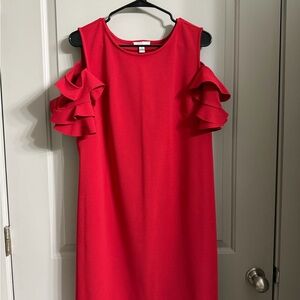Elegant Red Ruffle Sleeve Dress